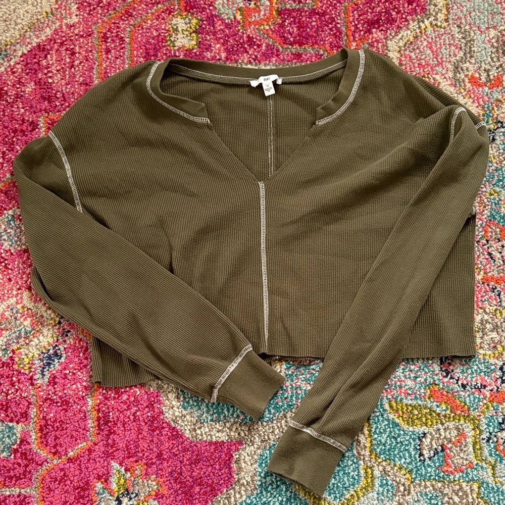BP Olive Long Sleeve Crop Top